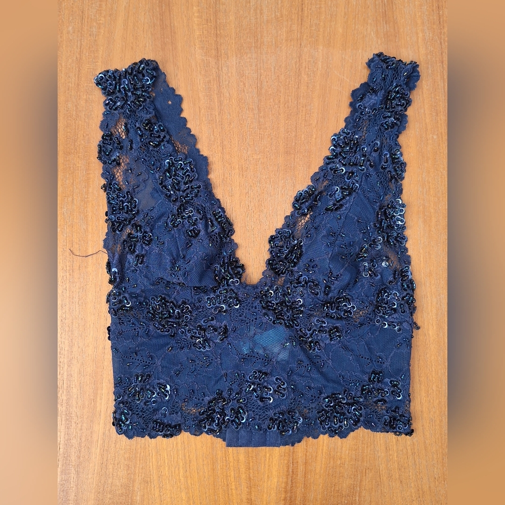 Marciano Y2K Beaded Lace Top Navy Sequin Embellished Corset Whimsigoth Navy XS
